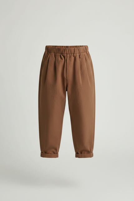 Pantalon Marron Ample Coton Décontracté Élastique Enfant - vue 3