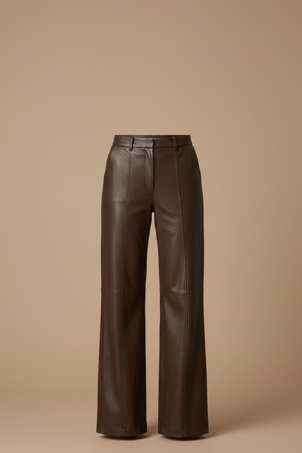 Pantalon Marron Similicuir Droit Ample Élégant Femme - Simili cuir - vue 3