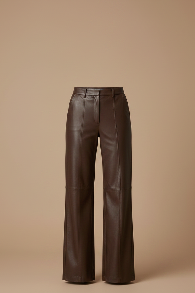 Pantalon Marron Similicuir Droit Ample Élégant Femme - Simili cuir - vue 3
