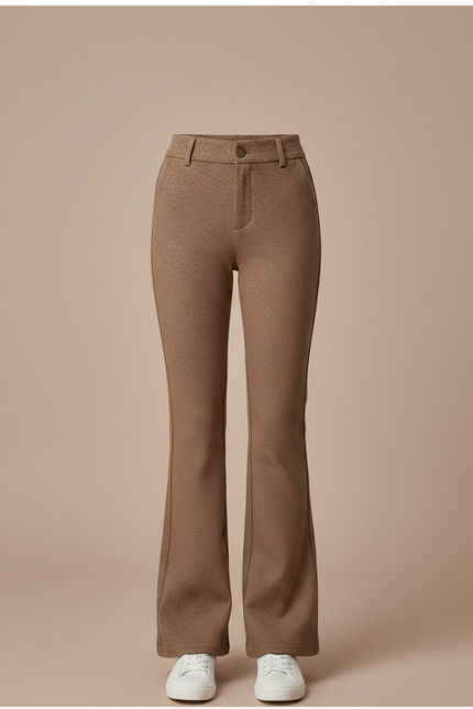 Pantalon Marron Évasé Taille Haute Motif Discret - Tweed - vue 3