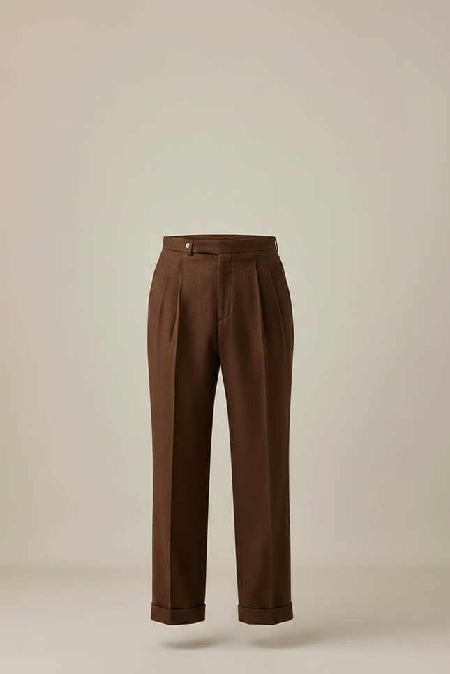 Pantalon Marron Plissé Laine Droit Élégant Hiver - vue 3