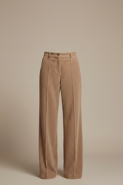 Pantalon Marron Côtelé Large Droit Taille Haute - Camel Cordé - vue 3