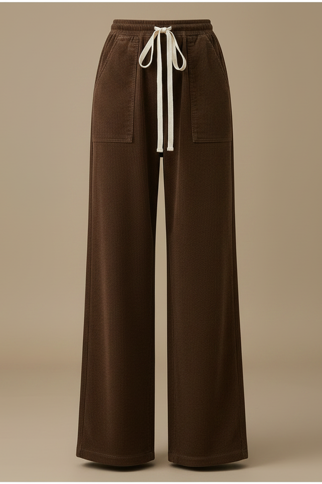 Pantalon Marron Velours Côtelé Ample Doublé Chaud Femme - Cordé - vue 3