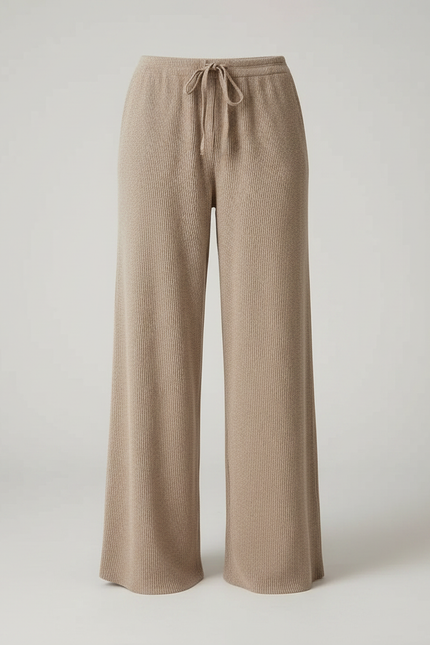 Pantalon Marron Côtelé Ample Décontracté Fluide Femme - Beige Maille - vue 3
