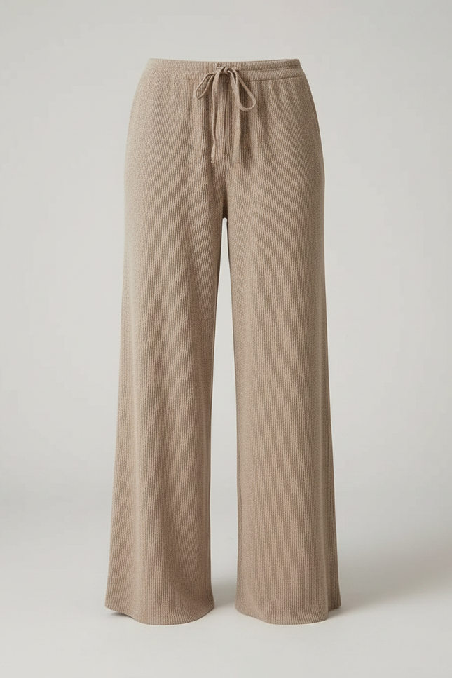 Pantalon Marron Côtelé Ample Décontracté Fluide Femme - Beige Maille - vue 3