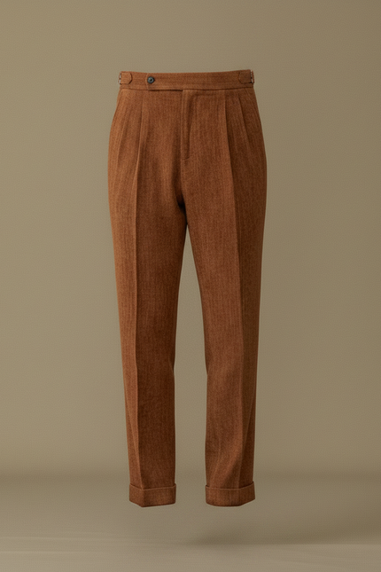 Pantalon Marron Plissé Velours Côtelé Élégant Homme - Cordé - vue 3