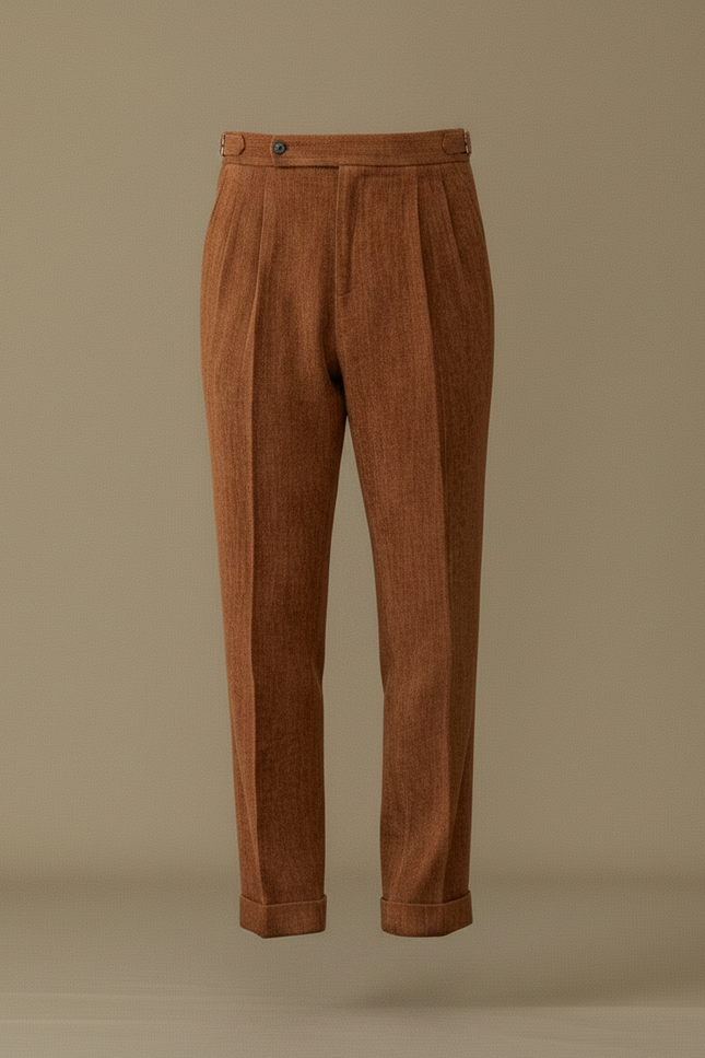 Pantalon Marron Plissé Velours Côtelé Élégant Homme - Cordé - vue 3