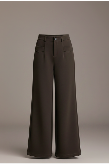 Pantalon Marron Ample Fluide Taille Haute Élégant - Polyester - vue 3
