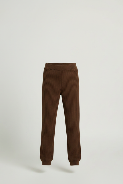 Pantalon Marron Côtelé Tricoté Confortable Fille - Maille - vue 3