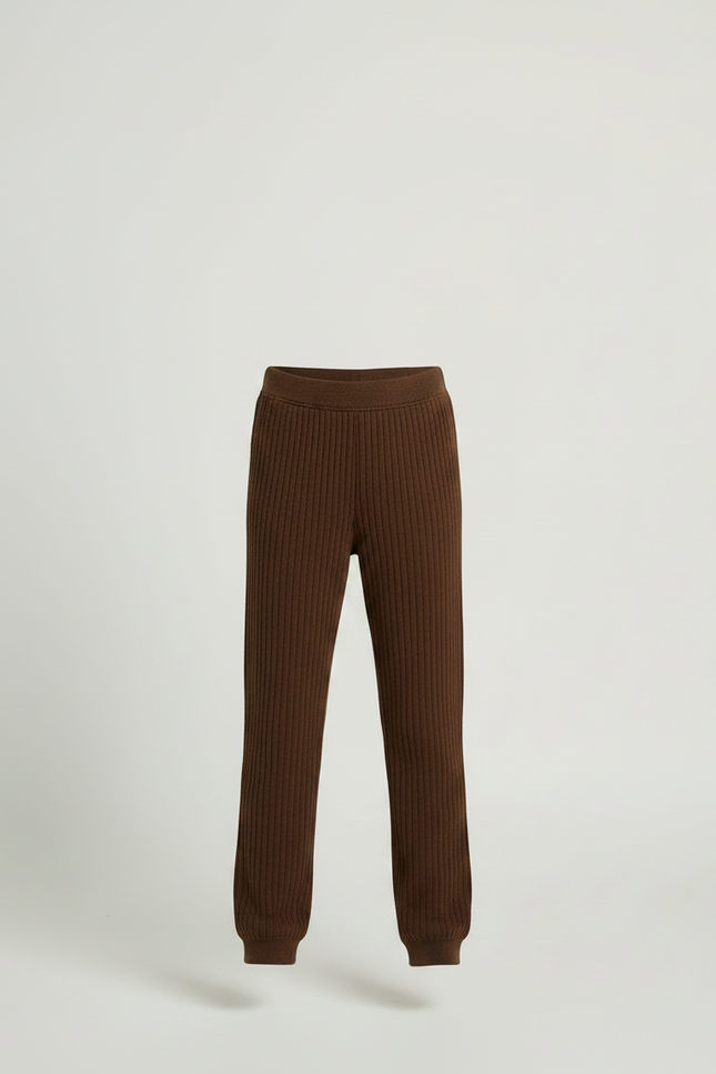 Pantalon Marron Côtelé Tricoté Confortable Fille - Maille - vue 3