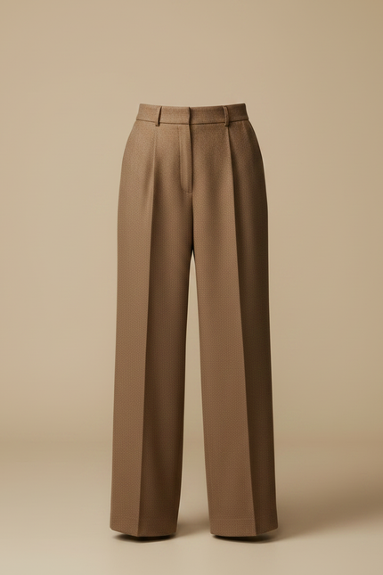 Pantalon Marron Laine Plissé Taille Haute Élégant - vue 3