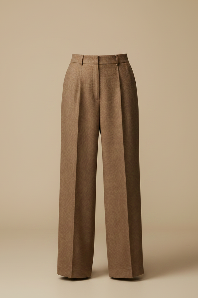 Pantalon Marron Laine Plissé Taille Haute Élégant - vue 3