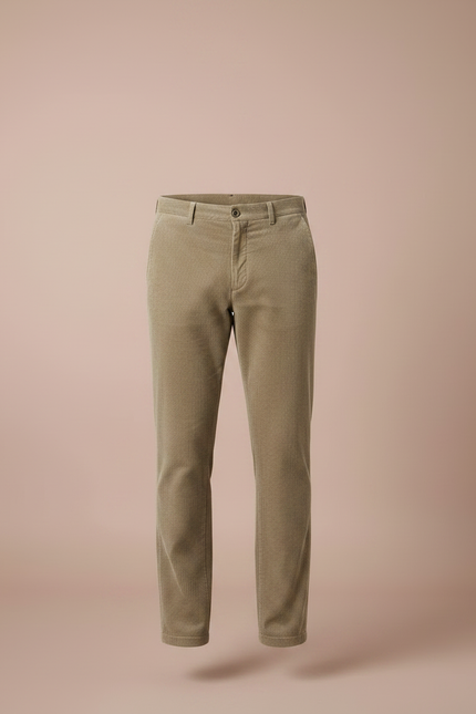 Pantalon Marron Côtelé Droit Élégant Coton Homme - Kaki Cordé - vue 3