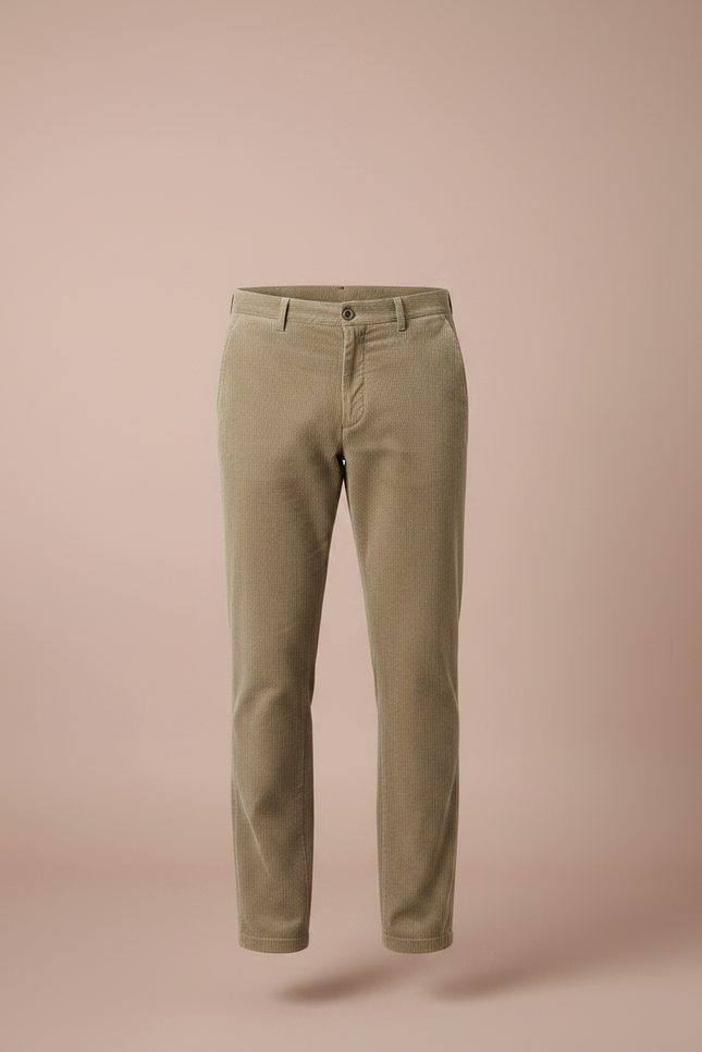 Pantalon Marron Côtelé Droit Élégant Coton Homme - Kaki Cordé - vue 3
