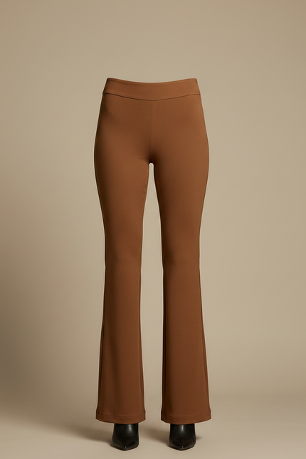 Pantalon Marron Évasé Taille Haute Élégant Femme - Polyester - vue 3
