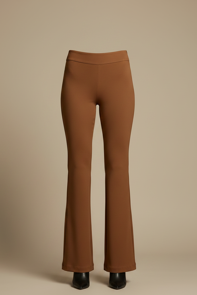 Pantalon Marron Évasé Taille Haute Élégant Femme - Polyester - vue 3