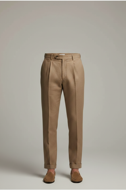 Pantalon Marron Plissé Droit Léger Décontracté Homme - Lin - vue 3