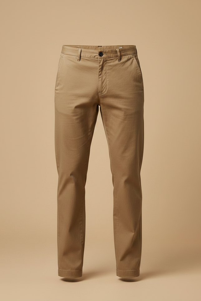 Pantalon Marron Chino Coupe Droite Coton Homme Décontracté - Camel - vue 3