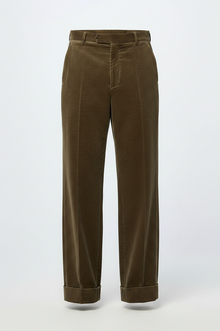 Pantalon Marron Velours Côtelé Droit Classique Homme - Kaki Cordé - vue 3