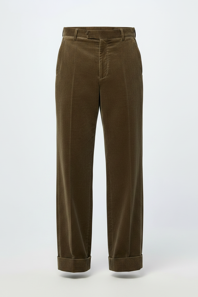 Pantalon Marron Velours Côtelé Droit Classique Homme - Kaki Cordé - vue 3