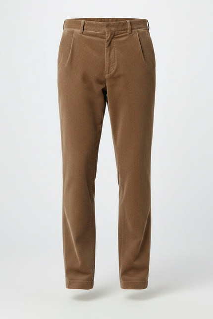 Pantalon Marron Côtelé Droit Plissé Décontracté Homme - Cordé - vue 3