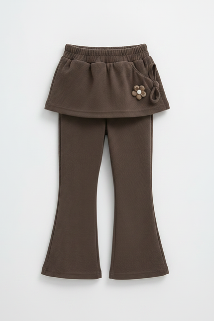 Pantalon Marron Évasé Côtelé Enfant Décoré Confortable - Cordé - vue 3