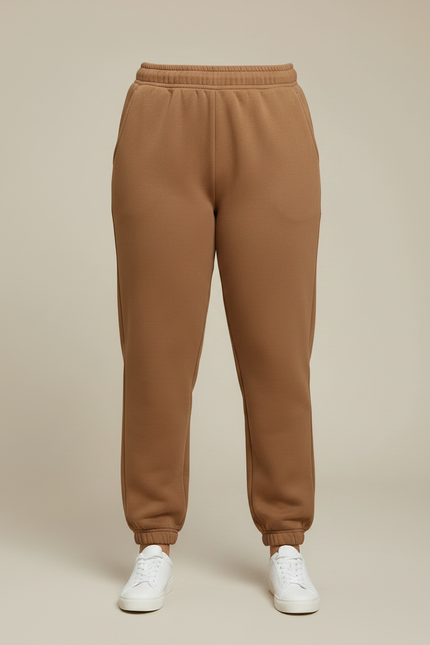 Pantalon Marron Ample Molletonné Confortable Élastique Femme - vue 3