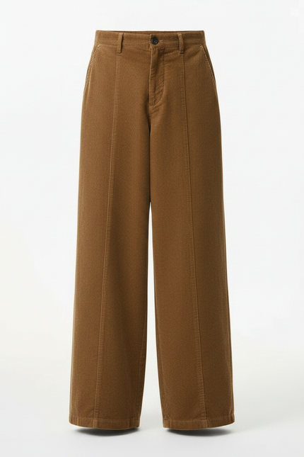 Pantalon Marron Côtelé Ample Décontracté Homme Rétro - Cordé - vue 3
