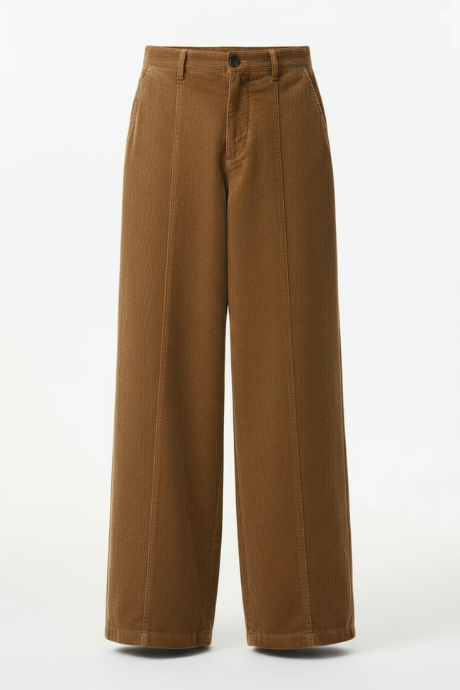 Pantalon Marron Côtelé Ample Décontracté Homme Rétro - Cordé - vue 3