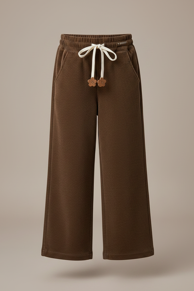 Pantalon Marron Côtelé Ample Décontracté Fille - Cordé - vue 3