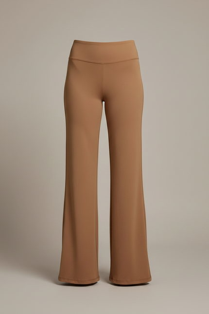 Pantalon Marron Fluide Évasé Taille Haute Confortable - Camel Maille - vue 3