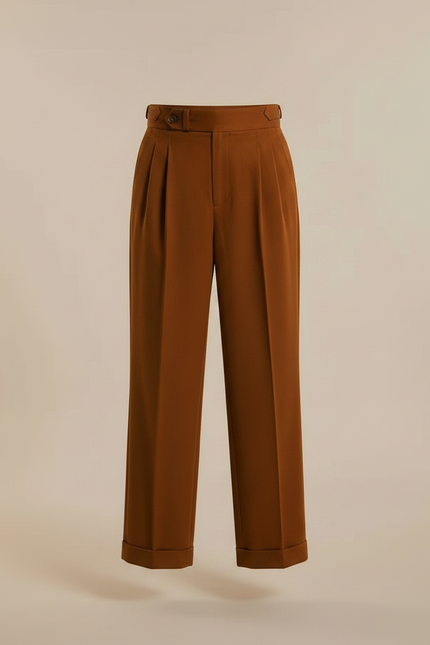 Pantalon Marron Plissé Ample Taille Haute Droit - Gabardine - vue 3