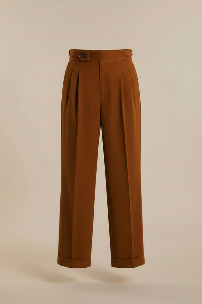 Pantalon Marron Plissé Ample Taille Haute Droit - Gabardine - vue 3