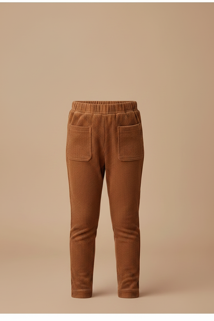 Pantalon Marron Côtelé Ajusté Poches Enfant - Cordé - vue 3
