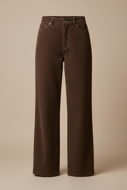 Pantalon Marron Côtelé Ample Droit Femme - Cordé - vue 3