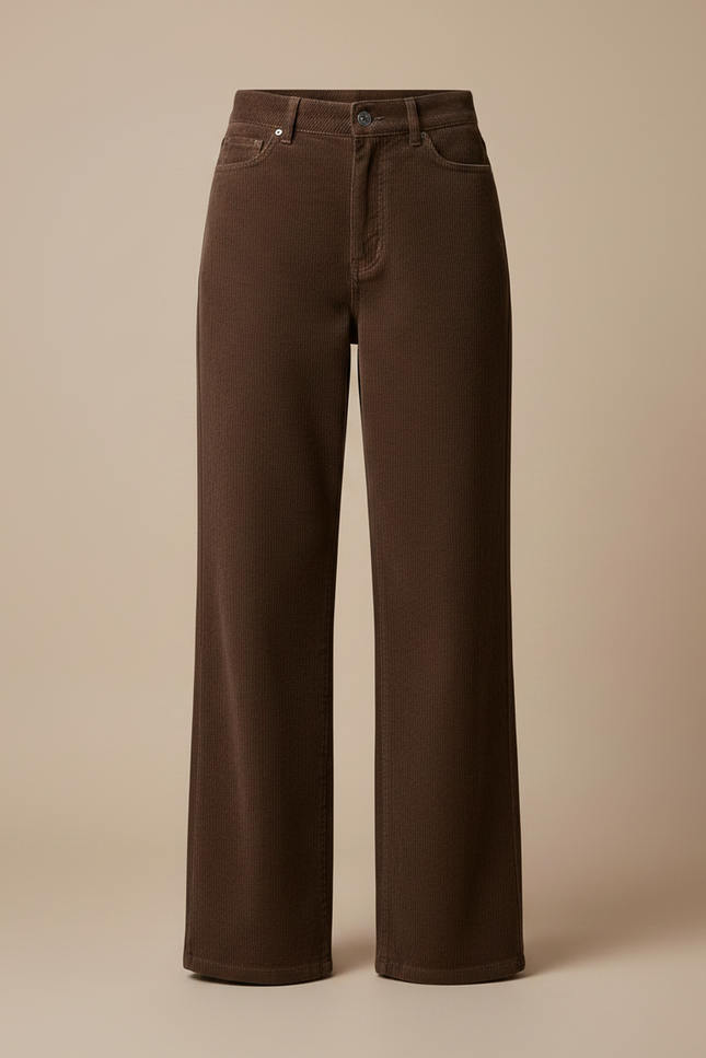 Pantalon Marron Côtelé Ample Droit Femme - Cordé - vue 3