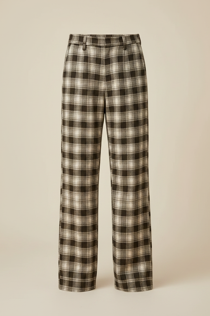 Pantalon Marron Carreaux Ample Plaid Décontracté Enfant - Laine - vue 3