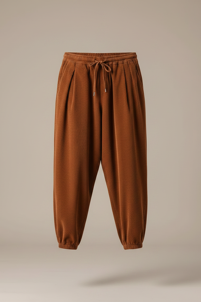 Pantalon Marron Côtelé Ample Décontracté Homme - Cordé - vue 3