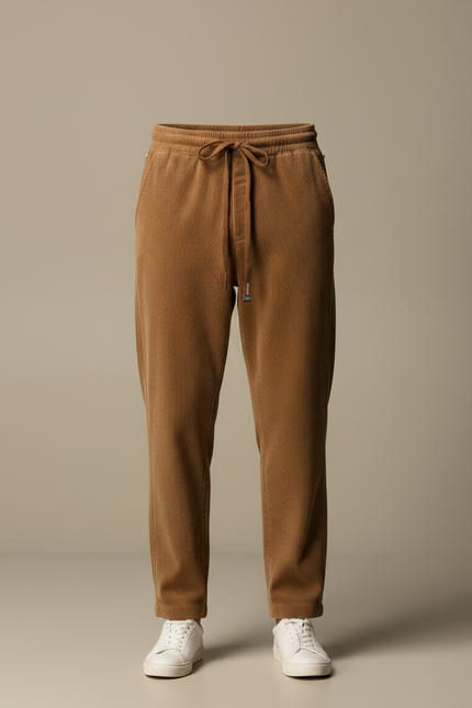 Pantalon Marron Côtelé Ample Cordon Décontracté Homme - Cordé - vue 3