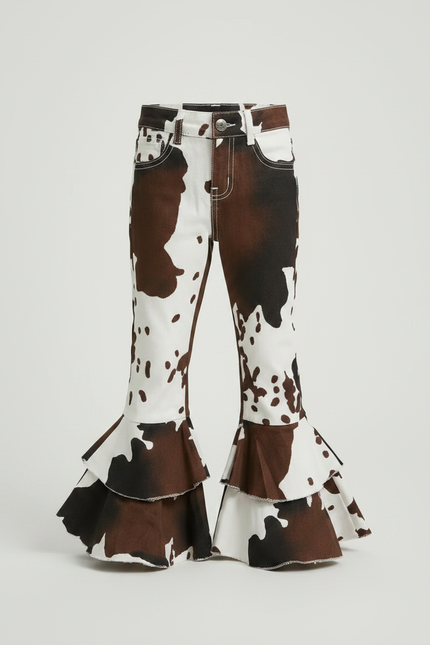 Pantalon Marron Évasé Imprimé Vache Enfant - Jean - vue 3