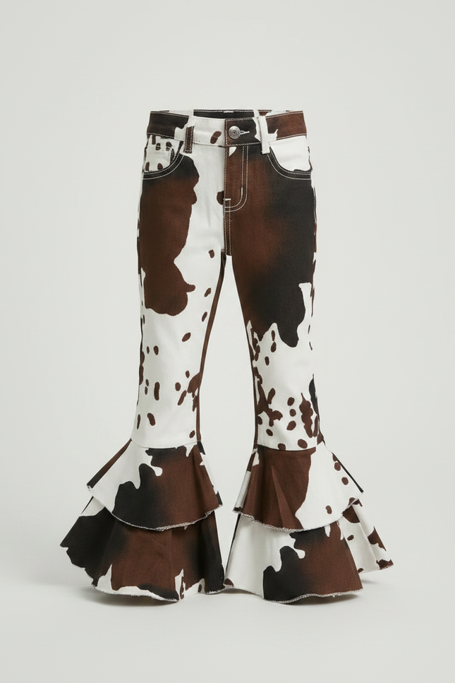 Pantalon Marron Évasé Imprimé Vache Enfant - Jean - vue 3
