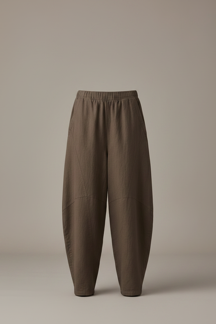 Pantalon Marron Lin Ample Décontracté Confortable Femme - vue 3