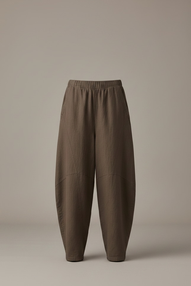 Pantalon Marron Lin Ample Décontracté Confortable Femme - vue 3
