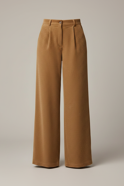 Pantalon Marron Côtelé Droit Ample Femme - Cordé - vue 3