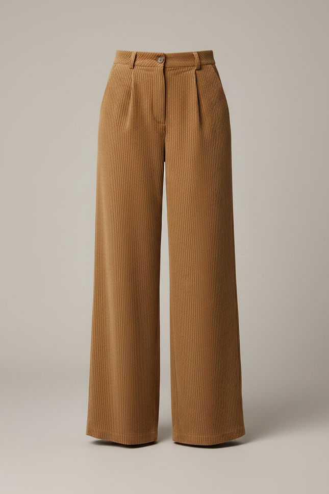 Pantalon Marron Côtelé Droit Ample Femme - Cordé - vue 3