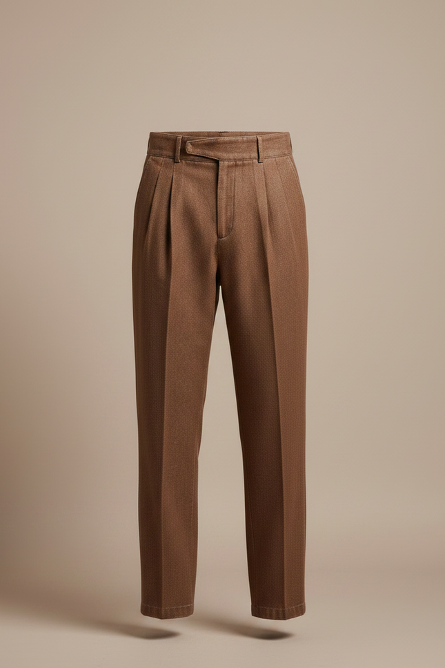 Pantalon Marron Ample Plissé Laine Décontracté Homme - Tweed - vue 3