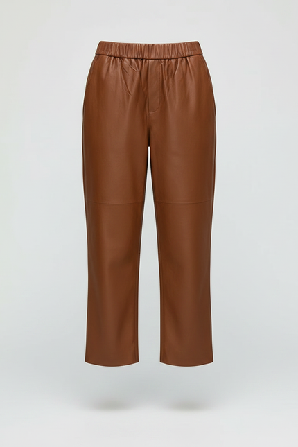 Pantalon Marron Cuir Ample Taille Élastique Femme - vue 3
