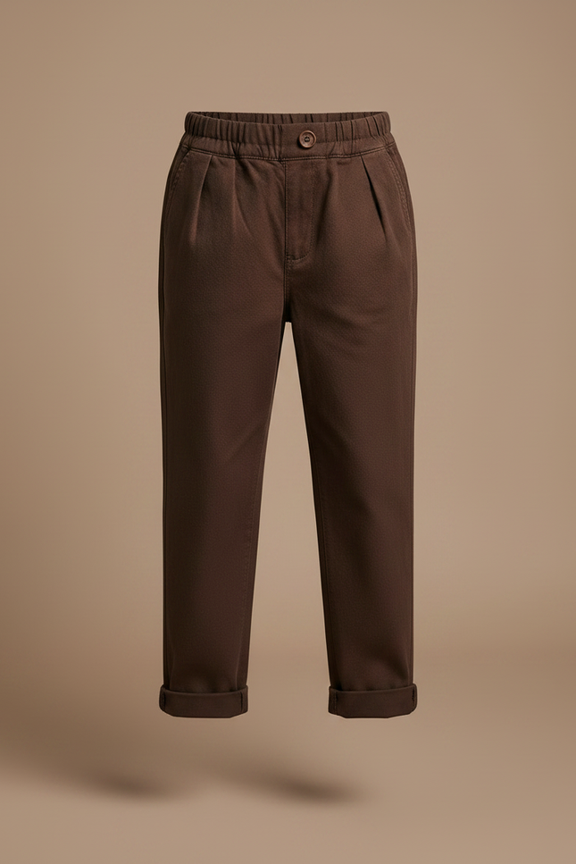Pantalon Marron Ample Coton Plissé Enfant Décontracté - vue 3