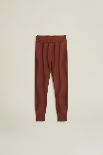 Pantalon Marron Côtelé Tricoté Confortable Élastique Enfant - Maille - vue 3