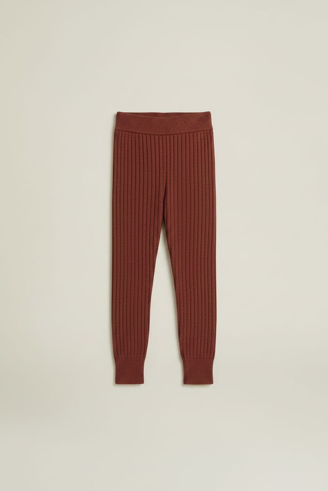 Pantalon Marron Côtelé Tricoté Confortable Élastique Enfant - Maille - vue 3